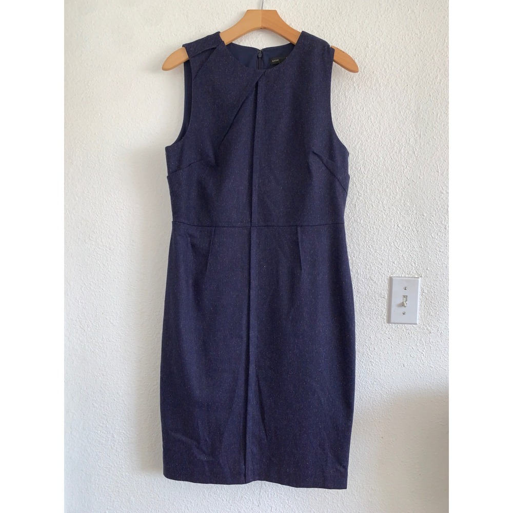 Banana Republic Womens Navy Blue Pleated Wool Silk Blend Sheath Dress 12 - Picture 2 of 10